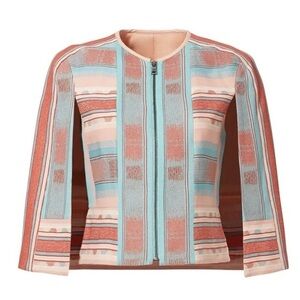 BCBGMAXAZRIA Zachary Jacquard Cape Jacket Pink Clay Stripe S Small